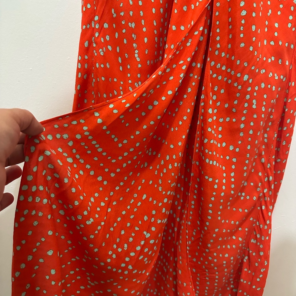 Diane Furstenberg Elegant Red/Turquoise Polka Dot Print Dress Sz 6 - Picture 3 of 8